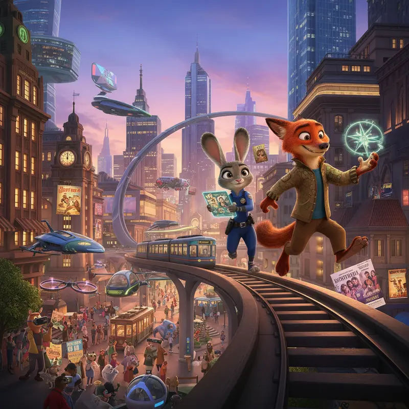 Judy Hopps and Nick Wilde in the bustling world of Zootopia.