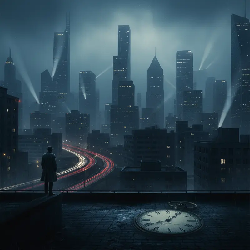 A dark-toned cityscape reflecting the new themes of ‘Knives Out 3’.